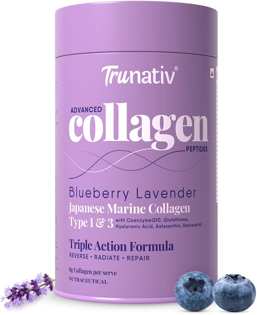 Collagen Supplements | Advanced Japanese Marine Collagen Powder for Women & Men | Type 1 and 3 Hydrolyzed Peptides | Supplement with Hyaluronic Acid | Supports Skin Glow, Hair Growth, and Nail Strength | Blueberry Lavender (200g)