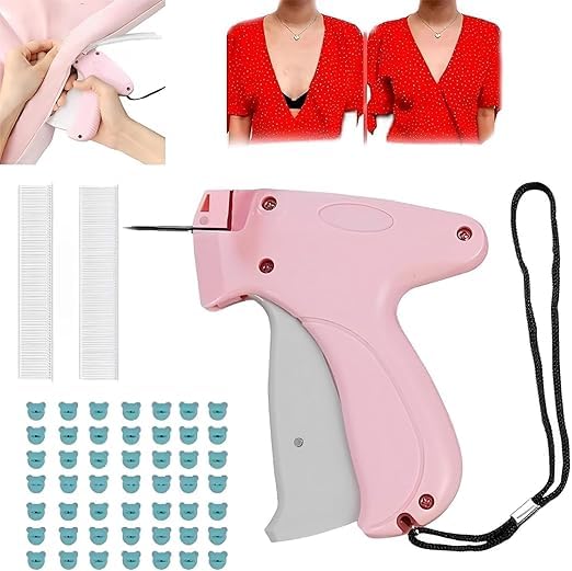 IWTEIPANQuick Clothing Fixer, Mini Quick Repair Garment Sewing Machine Tagging Stitch Tool for Clothing Speedy Sticky Sewing Hemming Tool with 100 Buckles and 1000 Plastic Needles