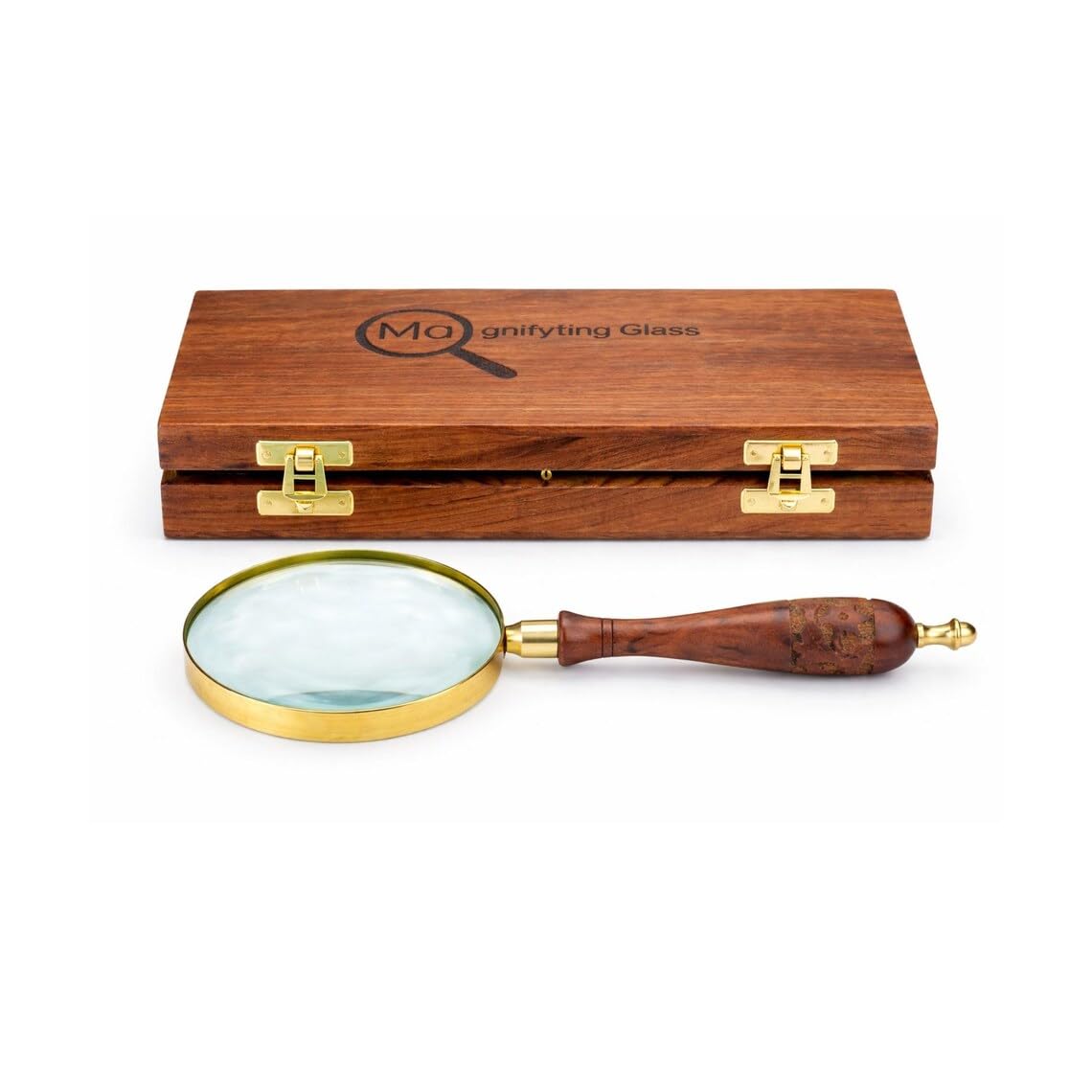 Lupa Antigua de Madera de Lectura 10X con Mango de Madera Hecho a Mano para Lectura de Libros e inspección | Niños y Adultos (Magnifying + Box)