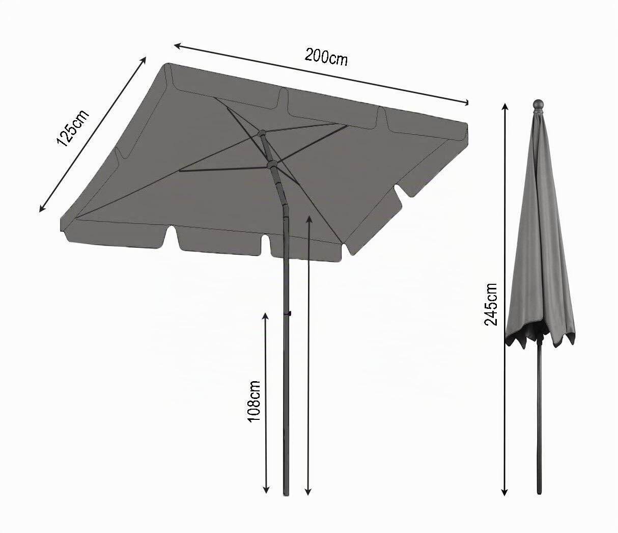 QUICK STAR Parasol de Balcon rectangulaire 2 x 1,25 m avec Housse de Protection