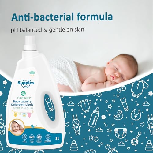 Image of Amazon Brand - Supples Baby Laundry Detergent Liquid | 2 Litre | pH Balanced | Anti-bacterial | Contains Aloevera & Neem Extract | Plant based - Free from Harsh Chemicals