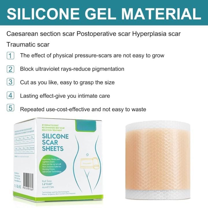 Image of Silicone Scar Removal Tape (1.5M Roll) Medical Grade Reusable Scar Reduction Sheets For Surgical, Handmade, BPA Free,C-Section, Acne, Burn & Keloid Scars Soft & Breathable Skin Tape