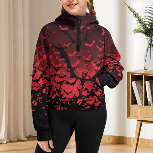 Girls Half Zip Sweatshirt Long Sleeve Casual Loose Pullover Comfy Fall Workout Tops with Pocket 5-14 Years4