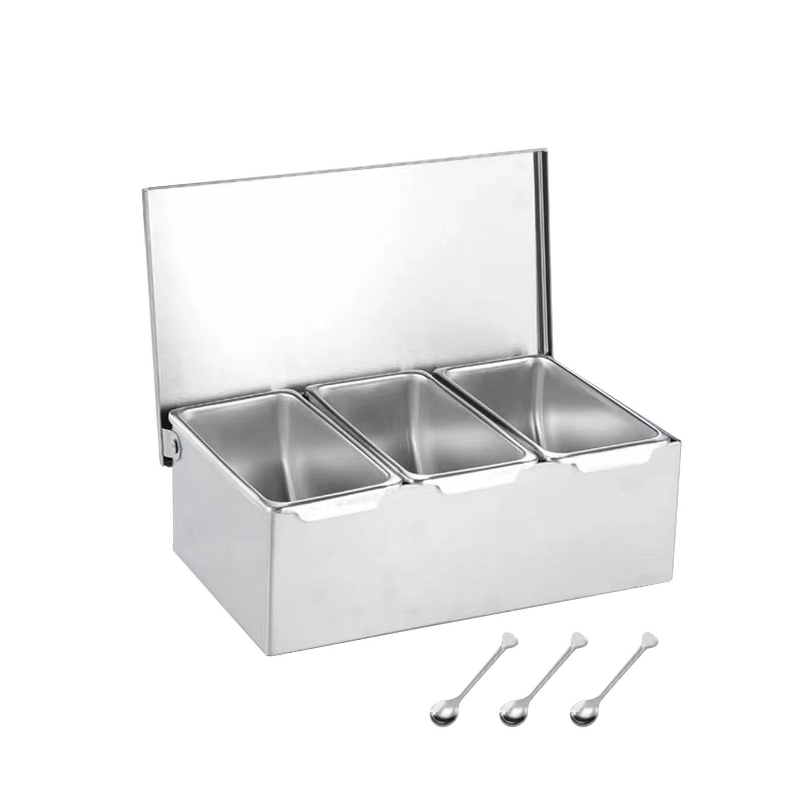 Alcxazs Premium Seasoning Container Organizer Set Multi Compartments Spice Racks With Lid Kitchen Efficiency Sturdy And Durable Seasoning Box Set Stainless, Three Grids