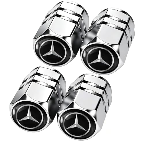 FDLQKOI Tire Valve Stem Cap Cover for Mercedes-Benz Belt O-Ring Seal Corrosion Resistant.Tire Valve Stem Air Cap 4 Pack Silver