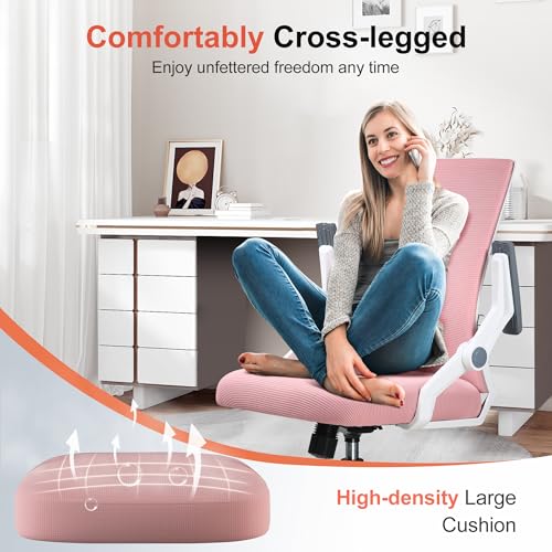 Image of GTPLAYER Ergonomic Office Chair with Flip-up Armrests Executive Computer Chair for Home Office, Breathable Mesh & Comfy Lumbar Support, Pink