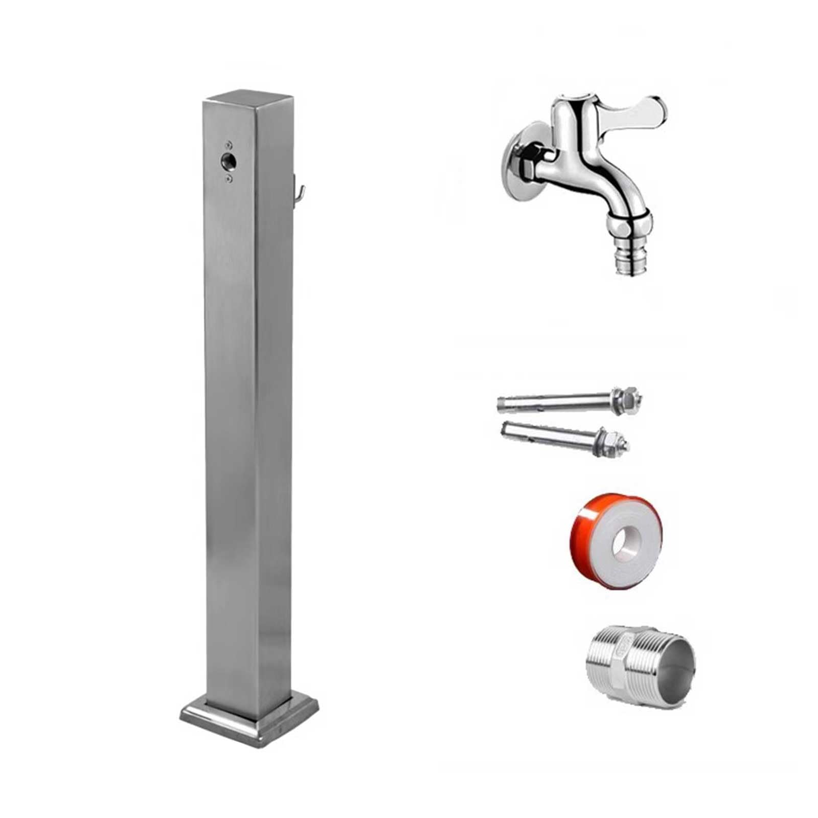 Generico Colonna d'Acqua da Giardino con Rubinetto per Esterni Colonna Quadrata Verticale Autoportante in Acciaio Inossidabile Antigelo con Porta Tubo per Pascolo Agricolo (60 cm/24 Pollici)