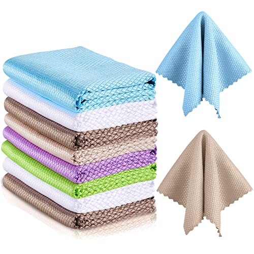 Fish Scale Cloth Microfiber Cleaning Cloth Nanoscale Cloth Glass Cleaning Wave Pattern Fish Scale Cloth Rag for Washing Windows, Mirrors, Stainless Steel and More (Basic Colors,18 Pieces)