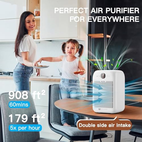 Luftreiniger Allergiker mit Aromatherapie, HEPA Luftfilter gegen Schimmel Staub Pollen Tierhaare, Doppelseitiger Lufteinlass zu 99,97% Entfernung bis 0,1 Mikrometer, 25dB, Timer – Bild 5
