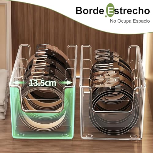 Image of 2 Pack Acrylic Belt Organizer - with Adjustable 4 Compartments & Stackable Design, Clear Storage for Closet and Drawer Organization, Display Case Pantry Cabinet Organizers for Ties,Socks
