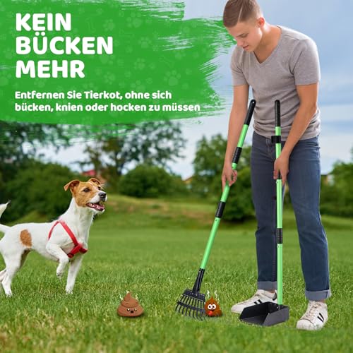 REAPALOT Hundekotschaufel, Robustes Metalltablett und Rechen-Set, Hundekotsammler aus Edelstahl mit langem Griff für große, mittelgroße und kleine Hunde