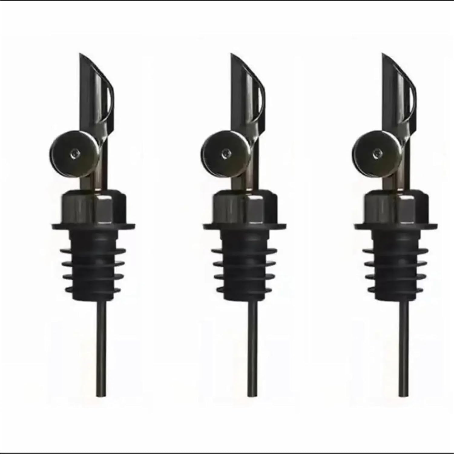 1/3/4PCS Wine Pourer 304 Stainless Steel Auto Opening And Closing Cap Olive Oil Dispenser Spout Cocktail Stopper Bartending Tool Pour Spouts for Liquor Bottles(3PCS gun black)