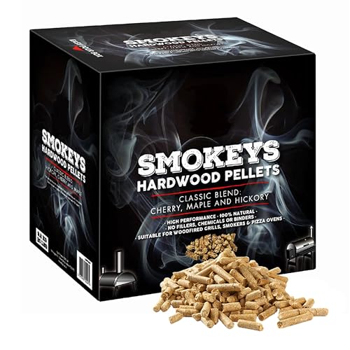 TOPLINE Big K Smokeys Premium Hardwood Pellets - 9 kg Box of 100% Natural Classic Blend Cherry Maple & Hickory BBQ Wood Smoking Pellets with Card for Woodfire Grills Smokers & Pizza Ovens. Brown