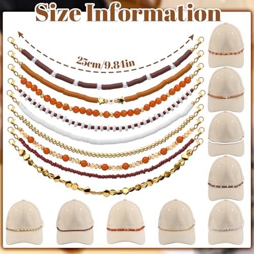 Image of Geyoga 9 Pcs Trucker Hat Chains Trucker Hat Charms Women Man Bill Decoration Detachable DIY Metal Chain for Mesh Baseball Cap(Brown,Boho)