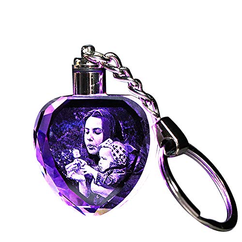 Preisvergleich Produktbild Junmei Kundenspezifische Kristall-Schlüsselanhänger mit LED-Licht, gravierte Schlüsselanhänger-Schlüsselringe aus geätztem Kristallglas - Passen Sie Ihr eigenes Foto an (Achteck & Herz)