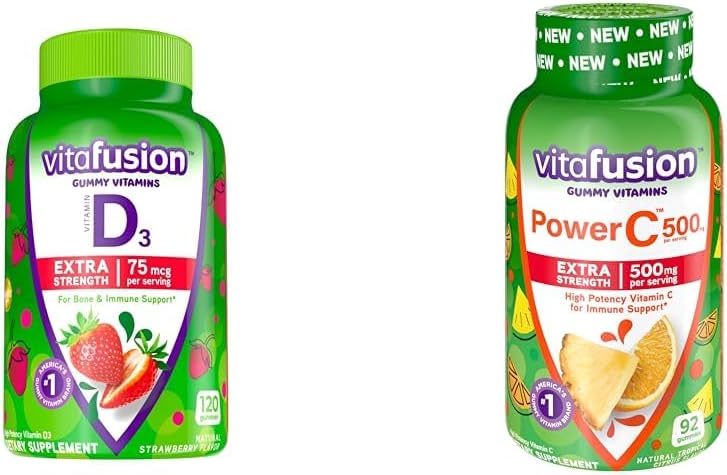 VitafusionVitamin D3 Gummy 120 Count and Power C Gummy Vitamins 92 Count Bundle