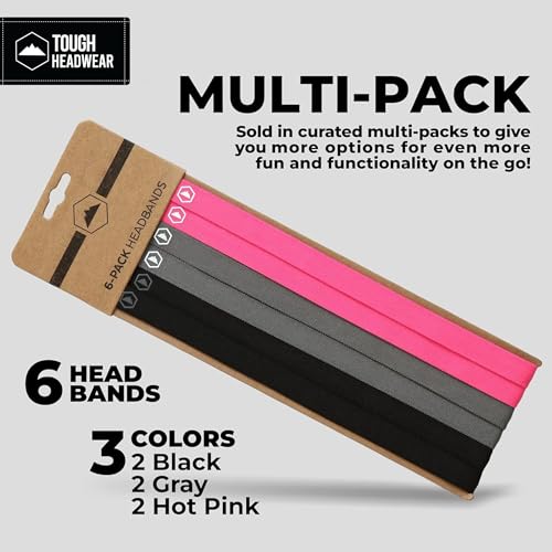 Image of Tough Headwear Thin Elastic Headbands, Sports Headbands for Women & Men - Mens Workout Headband - Running or Soccer Headband - 6-Pack