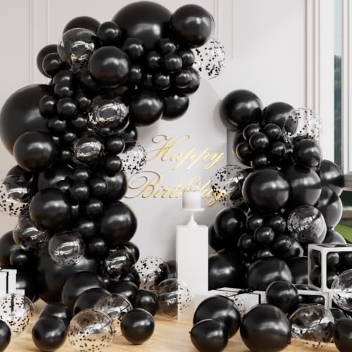 AULE Arche Ballon Anniversaire Noir: Lot de 100 Kit Guirlande Anniversaire Noir Ballons Métallique à Hélium Latex Chromé Femme Homme Décoration pour...