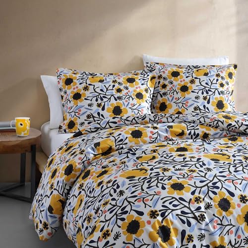 Image of Marimekko - King Duvet Cover Set, Cotton Percale Reversible Bedding with Matching Shams, Floral Home Decor (Mykero Multicolor, King)