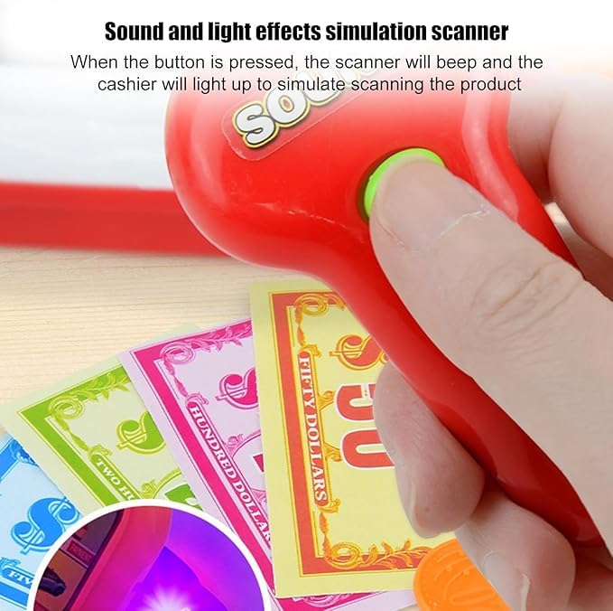 Toy Cash Register for Kids Supermarket Cash Register with Scanner Scale Lights and Sounds with Accessories and Pretend Money Banknotes and Coins Supermarket Game Cashier Cashier - Image 4