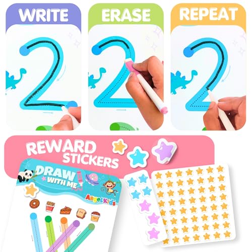 Image of Angel Kids Draw & Wipe | 64 Pages | Reusable Tracing Workbook Set | Alphabets & Numbers | Pen Control Training Book for Learning to Write | Hand Writing Preschool Educational Kit for Kids (Multicolor)