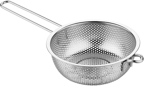 Housoutil Cesta de drenaje de acero inoxidable Colador de metal Cestas de colador de acero inoxidable con mango Cuenca de drenaje de frutas Colador