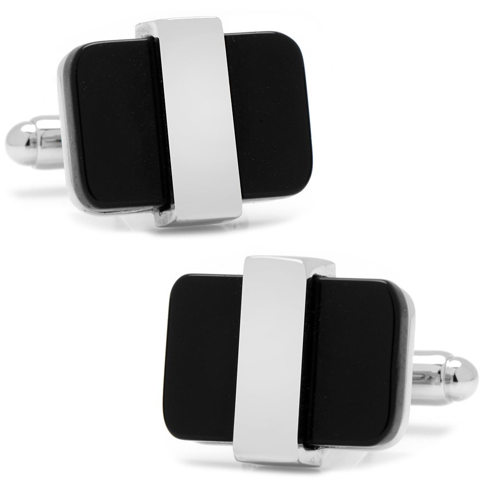 Ox and Bull Trading Co. Silver Wrapped Onyx Cufflinks