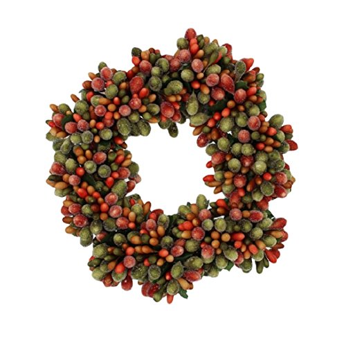 6.5-inch Beaded Berry Wreath Candlering Candle Ring Fall Green Orange Brown