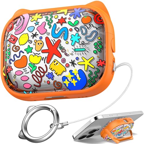 Image of for AirPods Pro 2 Case with Cleaning Kit, Cute Cat Ear Print Design & Cute Buckle for Girls, Phone Holder & Top Safe Lock Buckle Design for AirPods Pro 2nd /1st Gen case, Orange Seaworld
