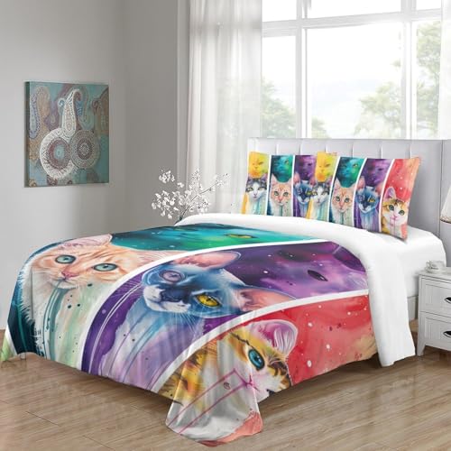 Parure de couette chat 3D en microfibre douce avec fermeture éclair King