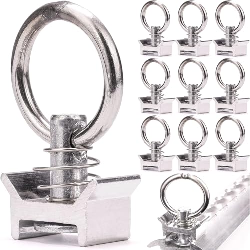 XFLYP 10PCS Lashing Rings for Lashing Rails, Single End Fitting for 1000 daN (kg) Load Capacity, Cargo Load Rings Lashing Rail Fitting with Round Ring, Stud Fitting Airline Rails Track Tie Down System