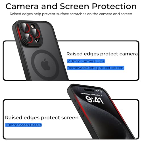 Image of Tobfit Magnetic Case for iPhone 15 Pro Max Compatible with Mag Safe, Translucent Matte Back Slim Shockproof Phone Cover for iPhone 15 Pro Max