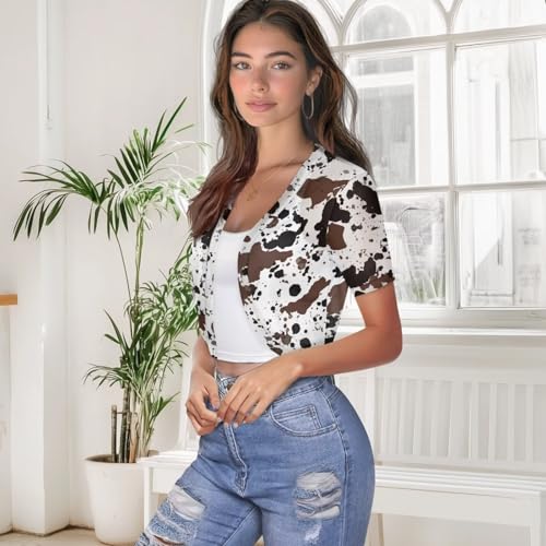 Image of Women's Shrug Short Sleeve Bolero Open Front Knit Party Tulle Cardigan Cropped Cardigan Shoulder Cover Up