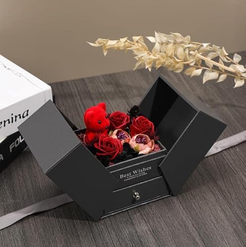 NWSX Künstliche Rose Box mit Halskette Cute Bear Flower Geschenke für Frauen, Freundin, Jahrestag Muttertag Geburtstag Geschenke Ideen (Bear KH10-9) Cover