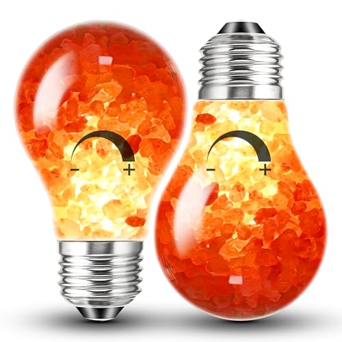 Image of Dimmable Himalayan Salt Lamp LED Light Bulbs, E26 2200K Warm Amber Pink Night Light, 6W Mood Lighting, E26 A60 Salt Rock Stress Relief Bulbs for Bedroom, Decor, Sleep Light, 2pack