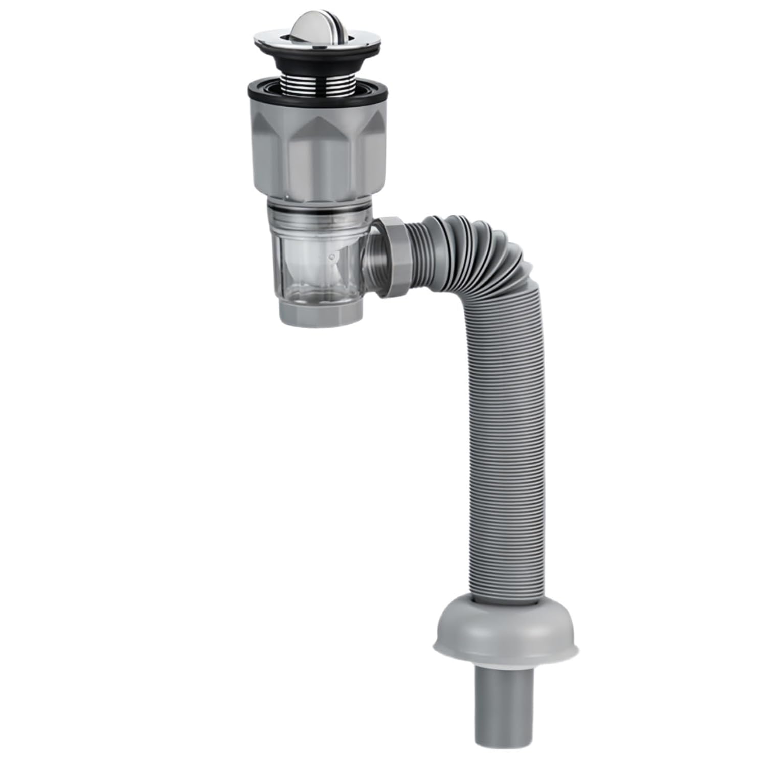 clines Universal Anti-Odor Sink Drain Pipe with Flexible Expandable P-Trap Suitable for Kitchen and Bathroom Sink Drainage, Odor-Proof and Leak-Proof, Extendible from 420 to 950 mm (Grey)