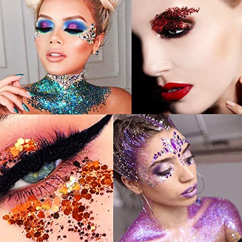 Body Face Glitter Gel Supgift 5 Colors 7.8Oz Holographic Chunky Laser Mermaid Liquid Glitter Sequins Glue For Makeup Eyeshadow Hair Nail Slime Craft Resin With Spoon #TOP5