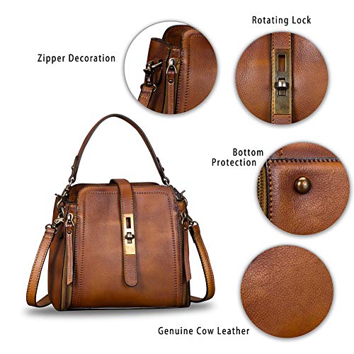 Genuine Leather Crossbody Bags For Women Vintage Handmade Satchel Purses Handbag With Removable Top-Handle Strap Brown #TOP5