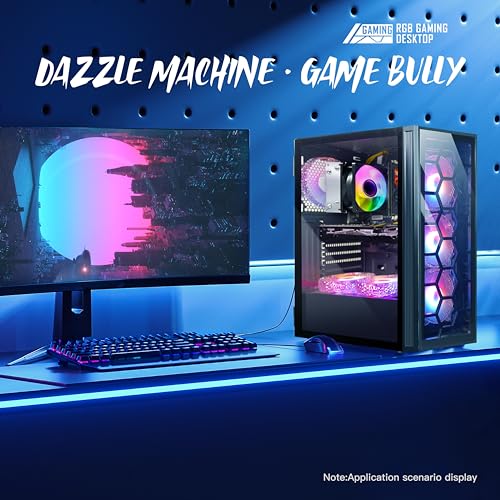 STGAubron Gaming PC Desktop, AMD Ryzen 5 2600 up to 3.9G, Radeon RX 580 16G, 16G DDR4, 512G SSD, 600M WiFi, BT 5.0, RGB Fan x6, Windows 11 Home