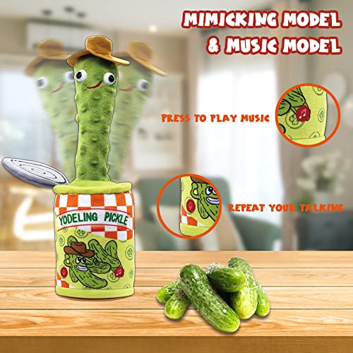 Yodeling Pickle, Talking Yodeling Toy Repeats What You Say, Singing Pickle Plush Toys – Rechargeable Twisted Mimicking Toy Singing Dance, Funny Prank Novelty Gag Gifts for Adults & Kids
