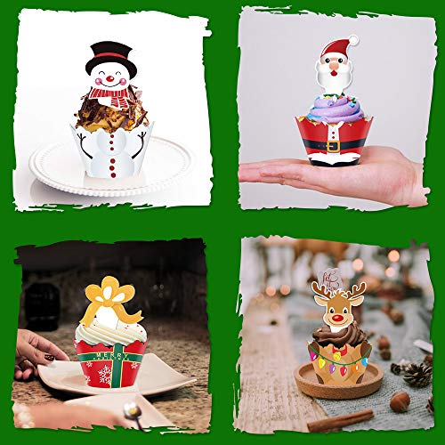 Christmas Cupcake Toppers And Wrappers Party Supplies/Favors - Snowman/Santa Claus/Reindeer/Gift Box 48 Set #TOP4