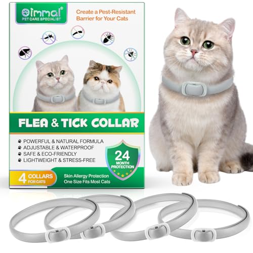 Collar Antiparasitario Gatos, Antipulgas Gatos 4 Piezas con 24 Meses de Protección Efectiva, Tratamiento de Pulgas Gato, Impermeable, Ajustable, para Gatitos, Gatos Grandes
