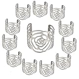 12 Stück Serviettenringe Set,KAKOO Metal Rose Morderne Serviettenhalter für Hochzeit Geburtstag Weihnachten Taufe Tisch Dekoration (silber)