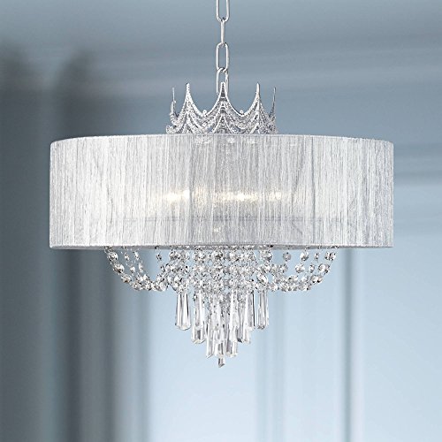 Hallie Silver Draped Crown Crystal Chandelier 21" Wide Contemporary Drum Shade 6-Light Fixture for Dining Room House Foyer Entryway Bedroom Living Room High Ceilings - Vienna Full Spectrum