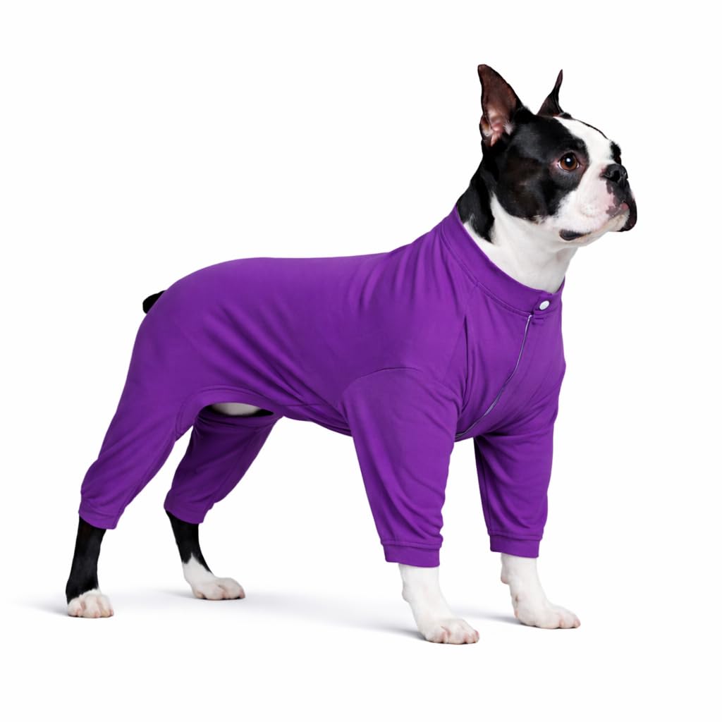 Lovelonglong Four Feet Dog Lightweight Pajamas, Pure Cotton Dog Jumpsuits 4 Legs Dog Onesies T-Shirt Stylish PJS Puppy Costume for Large Medium Small Dogs Purple XL