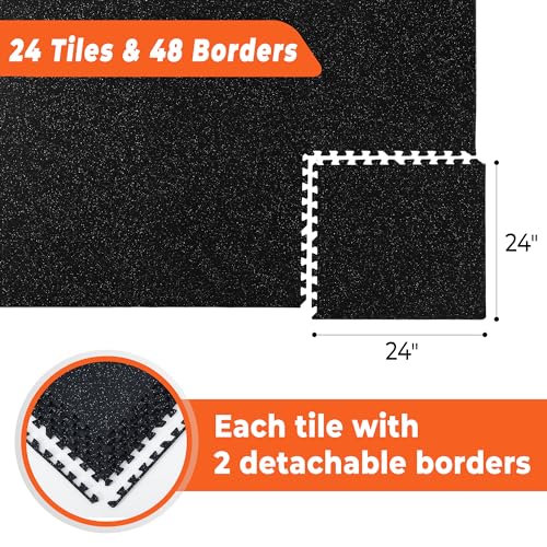 SUPERJARE 0.4'' Thick 24 Pcs 96 Sq Ft Rubber Top Exercise Equipment Mats, High Density EVA Foam Mats with Rubber Top, Interlocking Gym Flooring for Home Gym, Protective Workout Mat, Black/Grey - Image 4