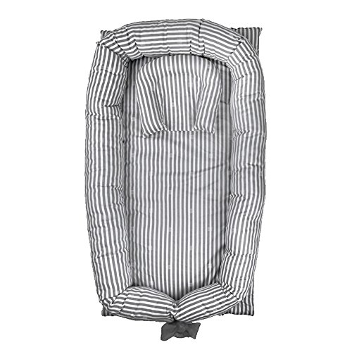 Abreeze Baby Bassinet for Bed -Grey Striped Baby Lounger - Breathable & Hypoallergenic