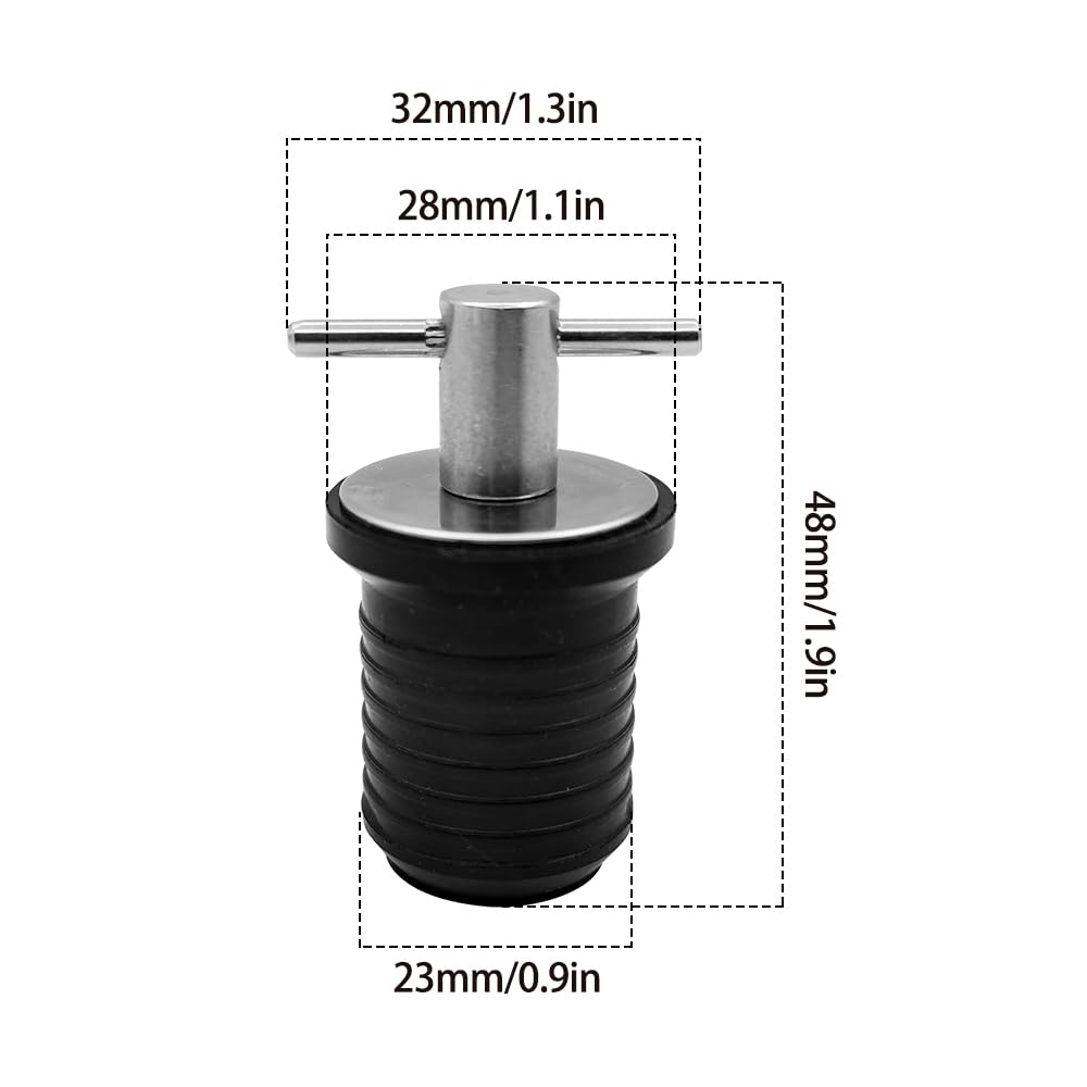 2 Pezzi Tappo di Scarico per Barche, 23 mm Tappi di Scarico in Acciaio Inossidabile con Impugnatura a T, Accessori per Barche per la Casa di Barche Marine