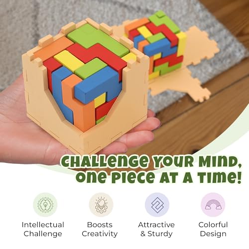 Image of Sharp Brain Zone 3D Wooden Puzzle Cube (25N Style) | Colorful, Eco-Friendly Wooden Puzzle for Mental Stimulation, Focus, and Problem-Solving Fun | Challenging Brain Teaser for Adults and Kids