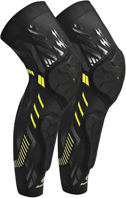 Knee Pad and Shin Guard Sleeve for Basketball, Wrestling, Soccer, Volleyball, Sports, Daily Support (Black Yellow-Pair, XX-Large)